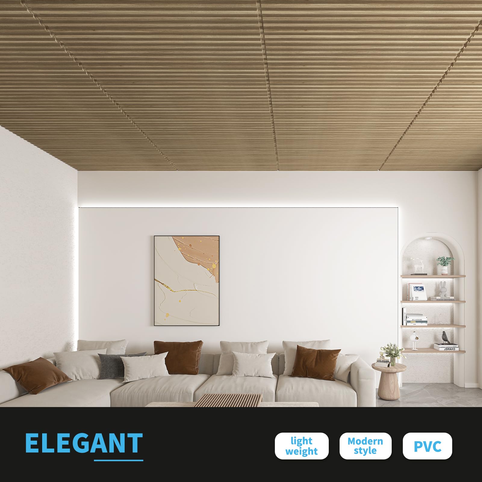 Art3d walnut slat ceiling panel—suitable for ceiling installations in modern spaces.