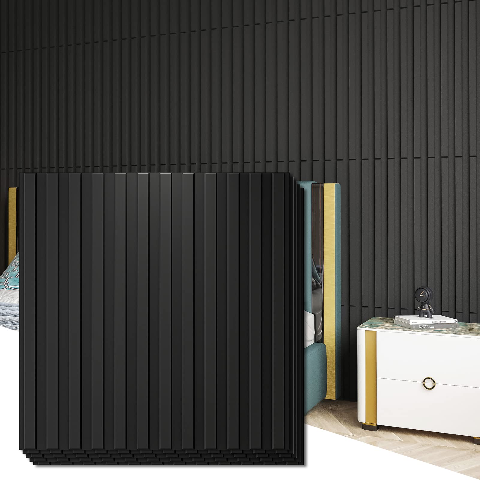 Art3d slat wall panel with 3D fluted texture for a modern feature wall