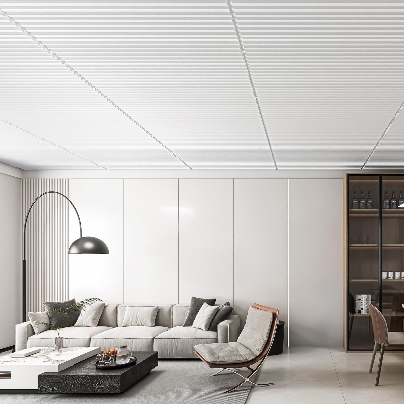 Art3d 3D slat ceiling panel white enhances ceiling texture and light play