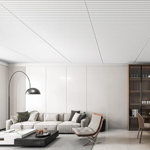 Art3d 3D slat ceiling panel white enhances ceiling texture and light play