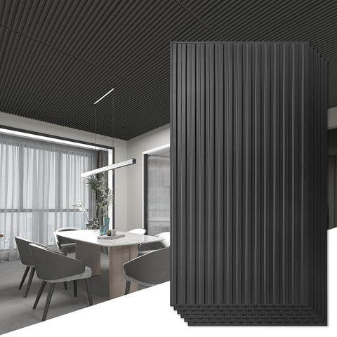 Art3d 3D slat wall panel in black, lightweight and easy to install.