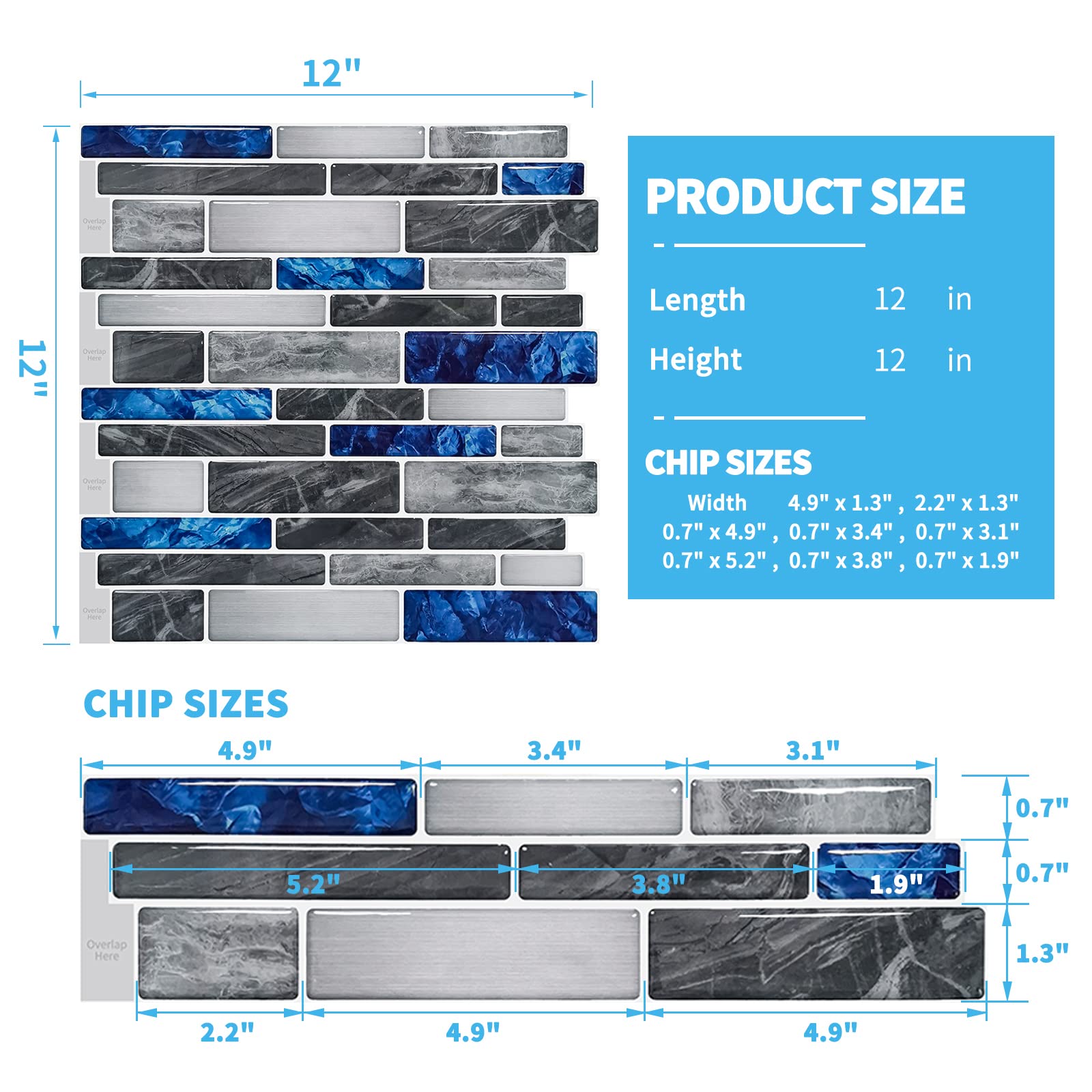 Art3d back glue detail designed for kitchen, shower, and fireplace surfaces