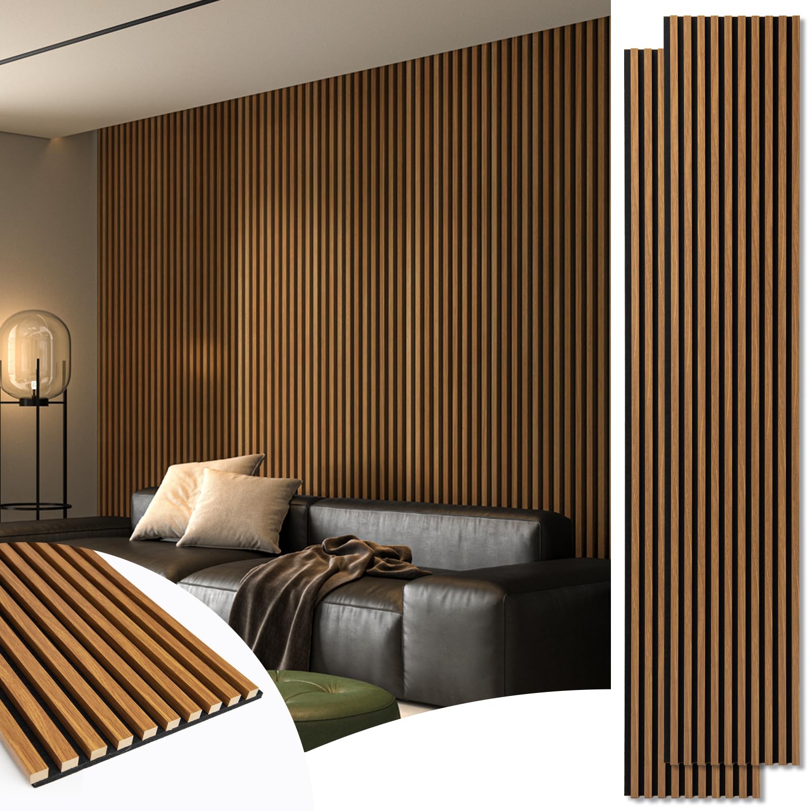 Art3d Teak acoustic wall panel with sleek slats improves room acoustics.