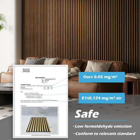 Art3d teak slat panel in office reduces echo for clearer conversations.