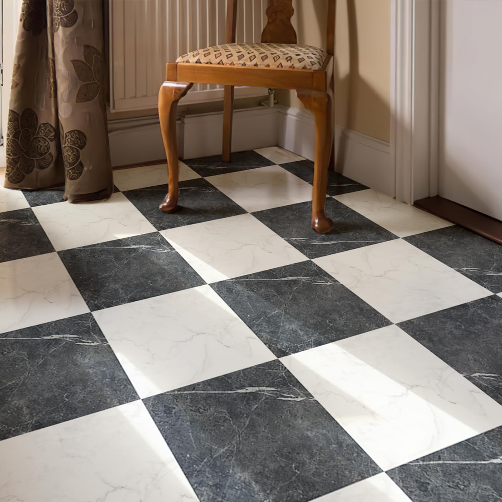 Art3d vinyl tiles for dining room floor deliver elegant, easy-to-clean surfaces.