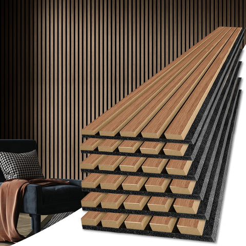 Art3d Walnut wood slat panel wall with warm texture and acoustic balance