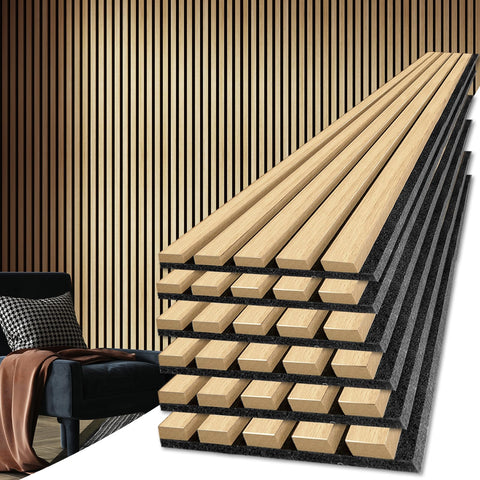 Art3d Oak wood slat panel shows an acoustic ceiling texture for warm spaces.