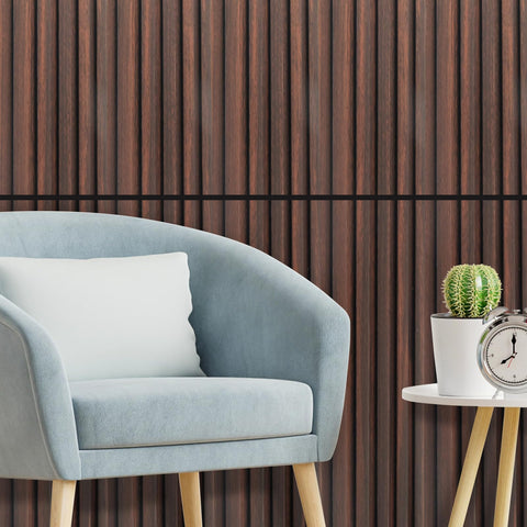 Art3d WPC Wainscoting 3D texture Walnut panel enhances wall depth.