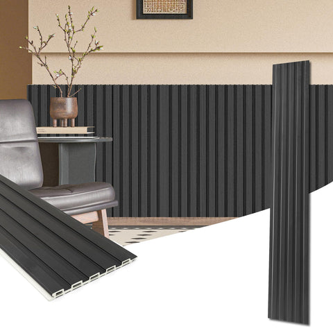 Art3d WPC wainscoting panel in black texture adds depth to living room walls.