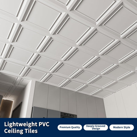 Art3dwallpanels 24x24 grid pattern enhances modern ceilings.