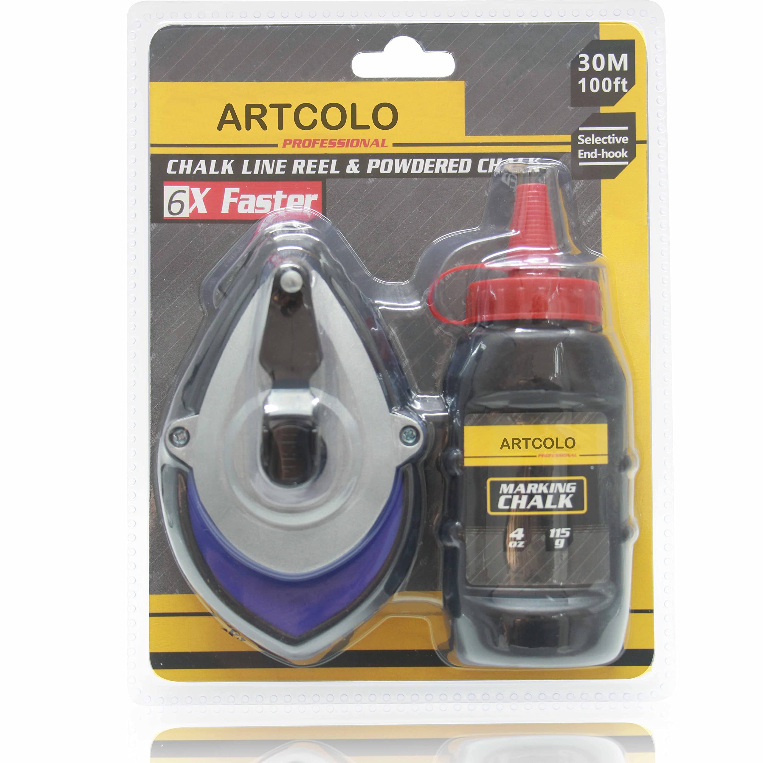 ARTCOLO chalk reel kit includes 100ft cord and 4oz chalk