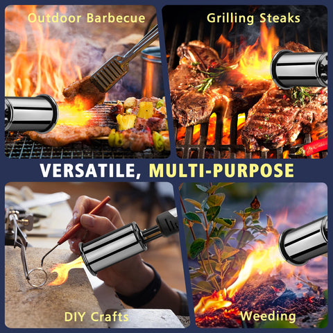 Artflamm torch gun used to light charcoal for outdoor grilling