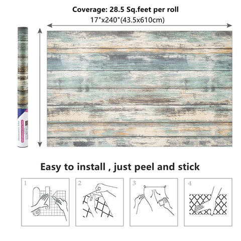 Arthome blue rustic wood paper bookcase wrap emphasizes timeless wood look