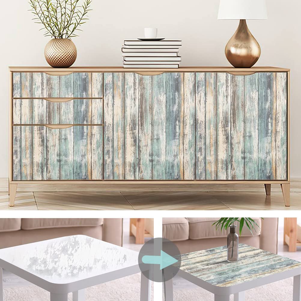 Arthome blue rustic wood paper shelf wrap for quick DIY update