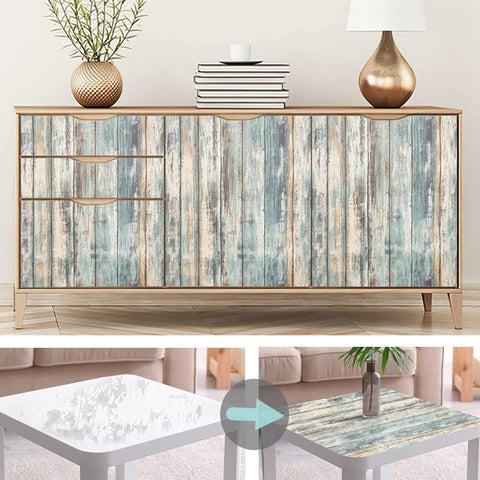 Arthome blue rustic wood paper shelf wrap for quick DIY update