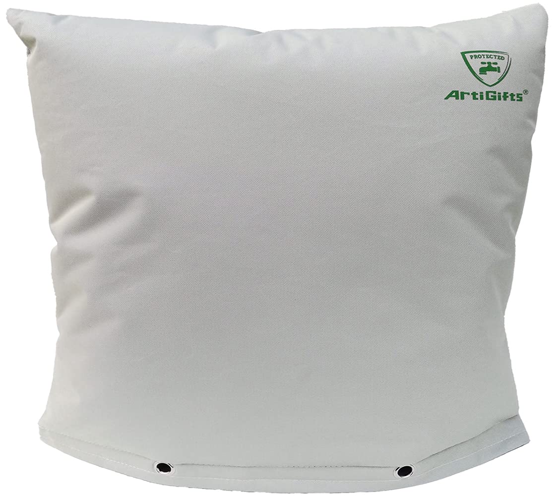 ArtiGifts insulated pouch backflow cover in pale khaki protects irrigation components from freezing.