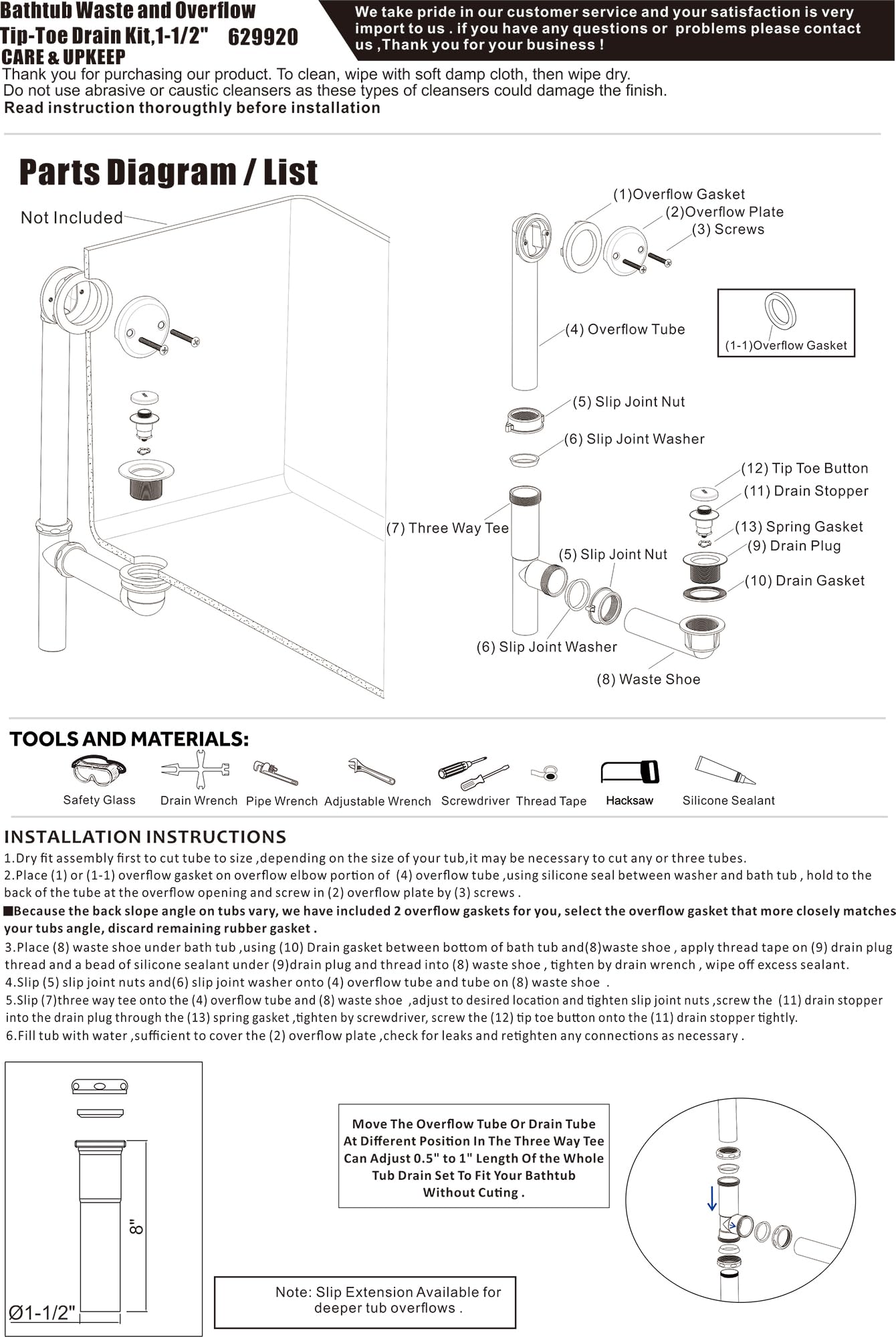 Artiwell slip-joint installation for easy length adjustments and a quick setup.