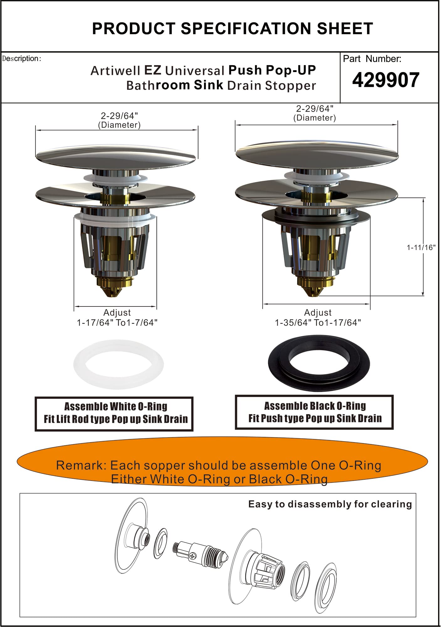 Artiwell universal stopper replaces old drain without tools for a quick bathroom refresh