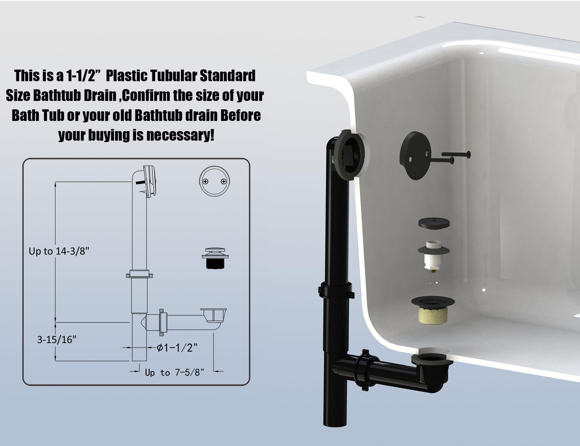 Artiwell tip-toe bath drain plug showing easy press to hold water and drain.
