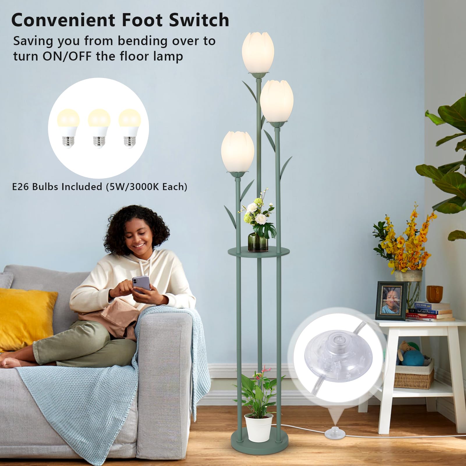 Artmooy floor lamp base and shelf provide stability and display space.