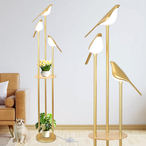 Artmooy Gold Floor Lamp with Shelves adds ambient light and display space