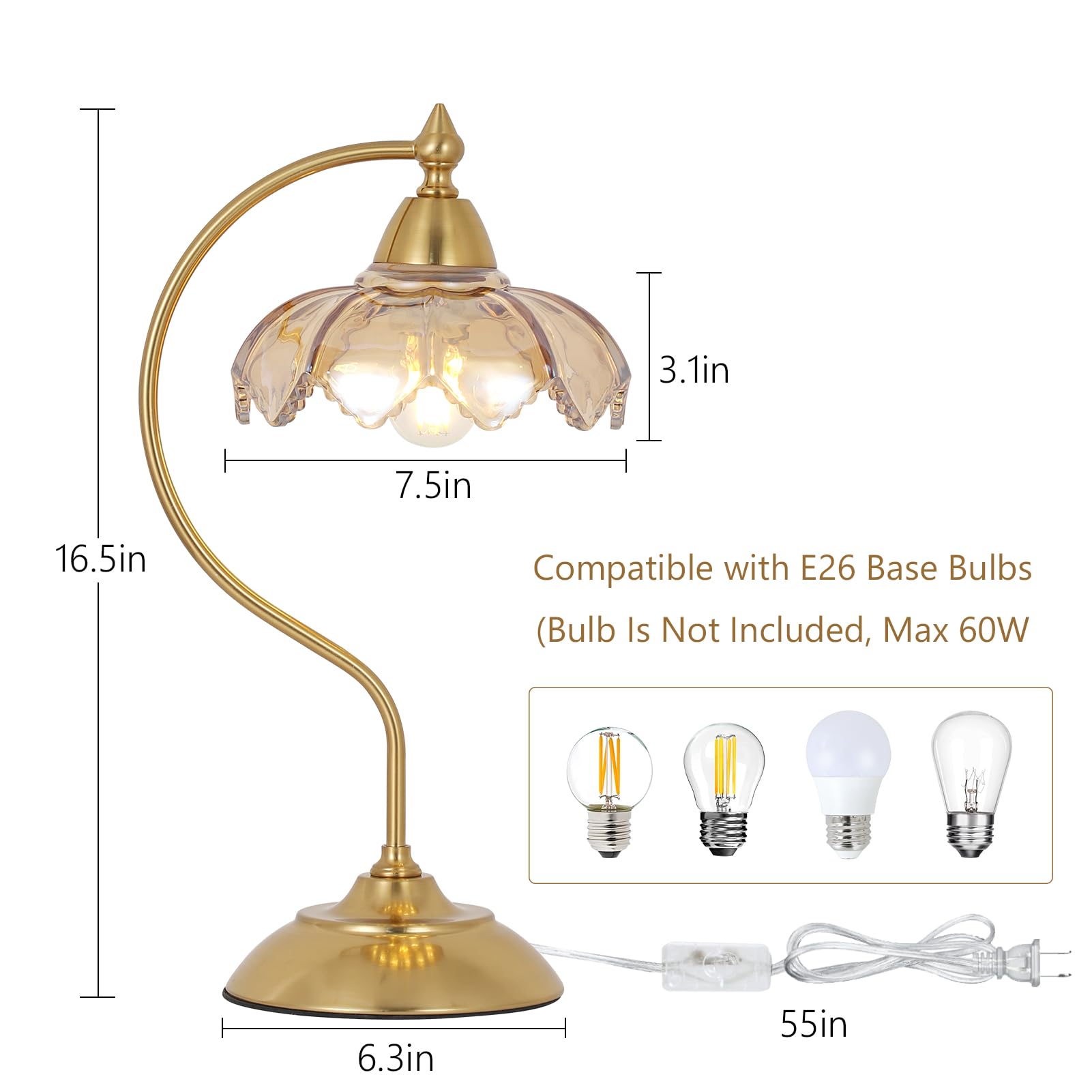 Artmooy gooseneck gold base lamp adjustable light direction for reading.