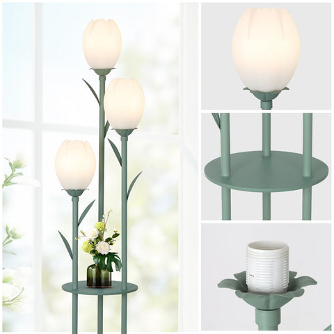 Artmooy green floor lamp with shelves brightens living spaces and keeps essentials nearby.