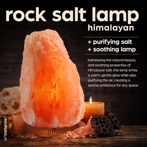 Artnaturals pink salt lamp on wooden base adding natural warmth