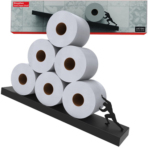 Artori Design Sisyphus Black floating toilet paper shelf for elegant, space-saving storage.
