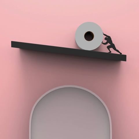 Artori Design Sisyphus Black towel and napkin display doubles as bath storage.