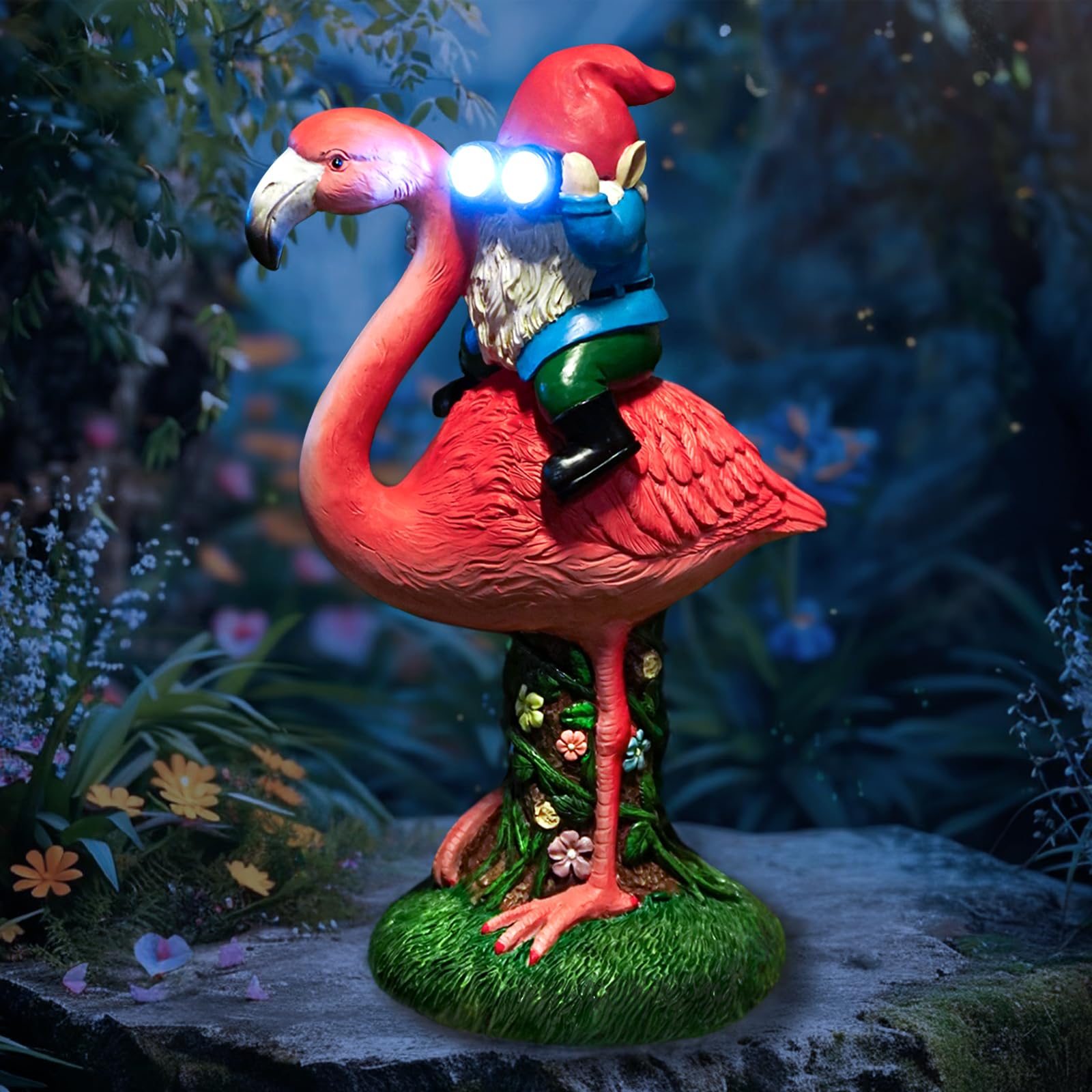 ArtTerpnica solar flamingo gnome garden statue for daytime curb appeal.