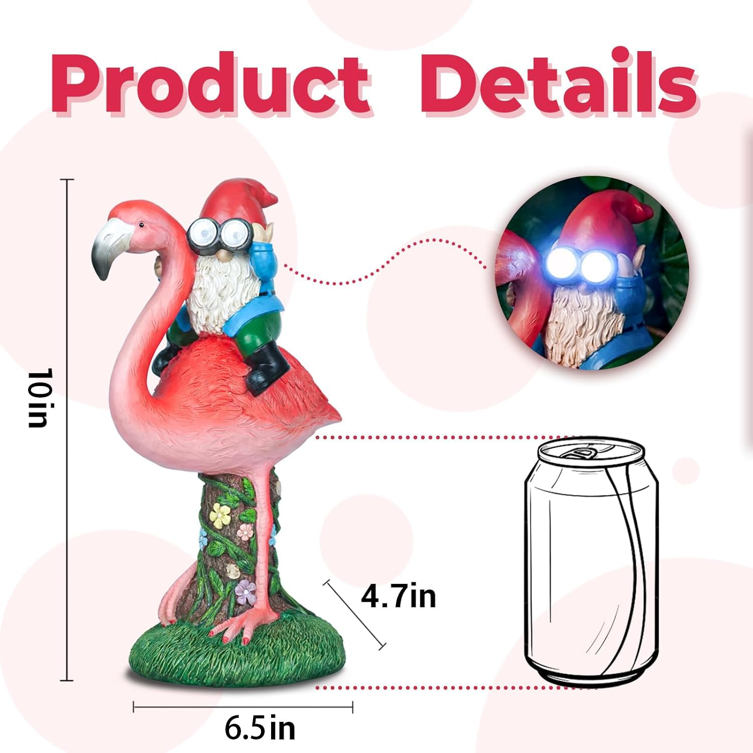 ArtTerpnica solar flamingo gnome hand-painted with vibrant colors.