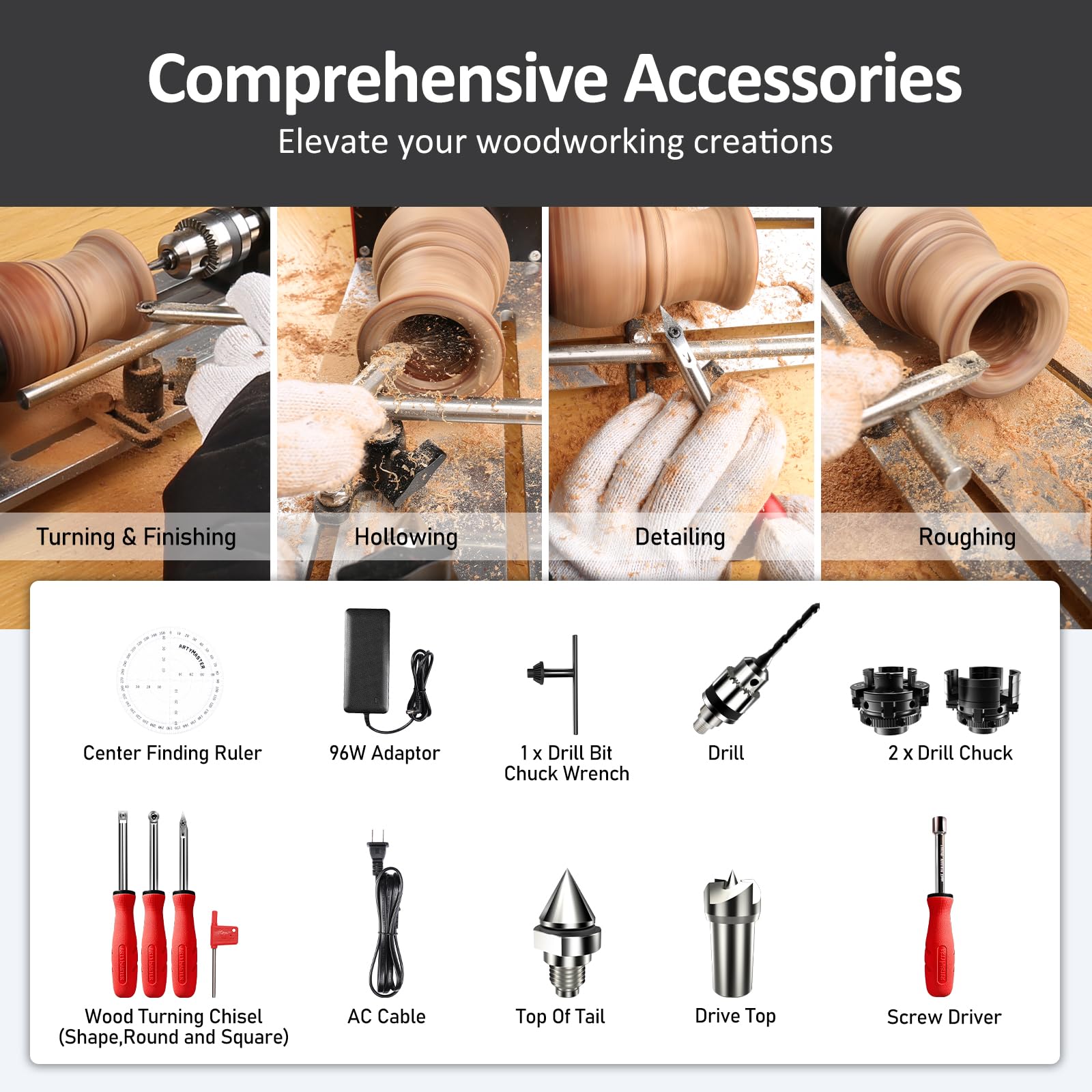 ARTYMASTER lathe chuck set supports secure clamping during turning.