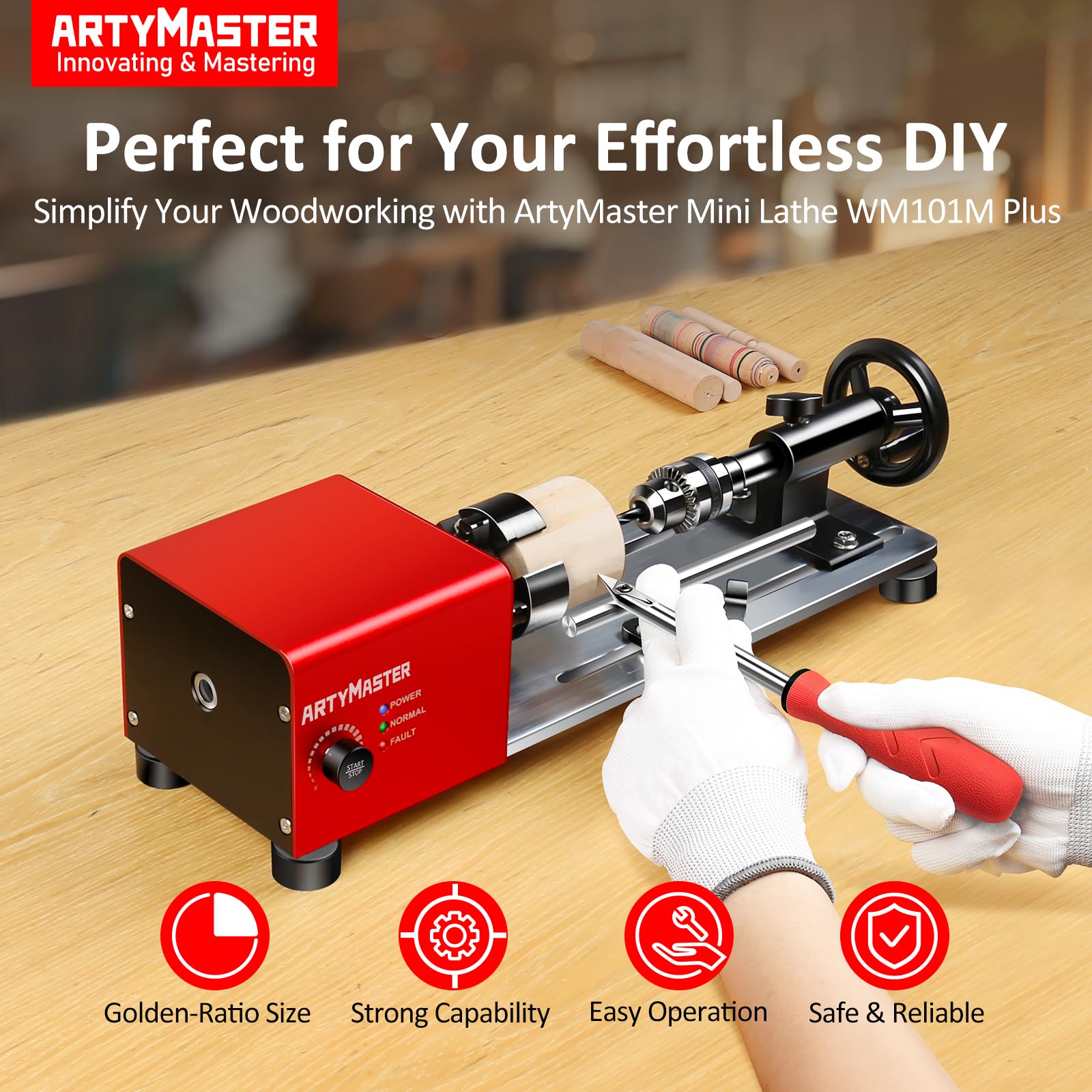 ARTYMASTER mini lathe spindle through-hole enables versatile projects.