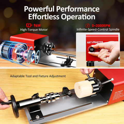 ARTYMASTER lathe tool rest allows precise tool control.