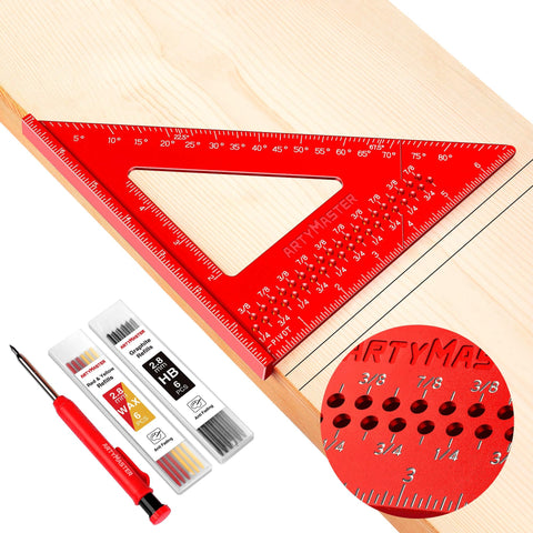 ARTYMASTER 7-inch carpenter square for precise angle marking in woodworking.