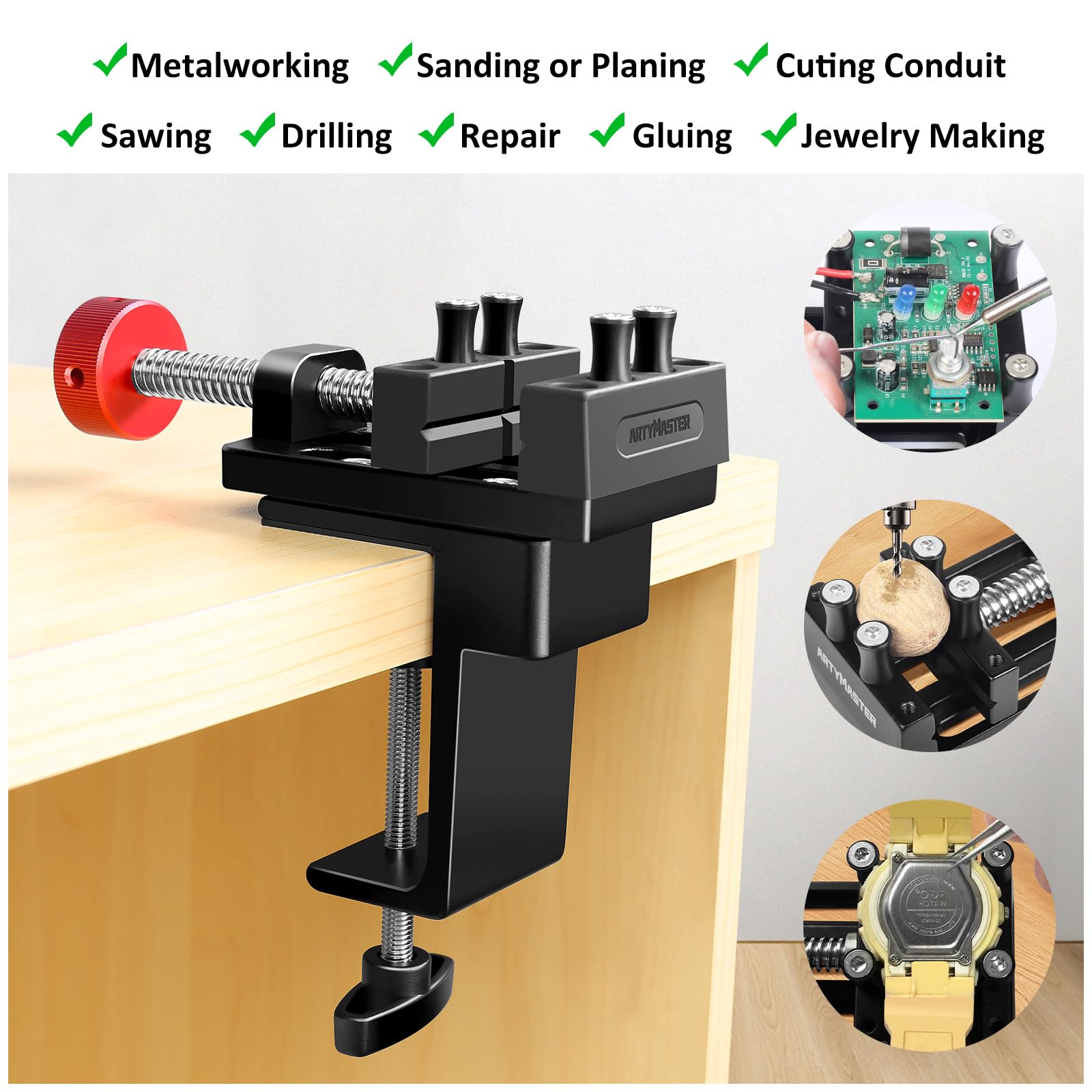 ArtyMaster bottom-slot mounting on a mini drill press enables flexible positioning.