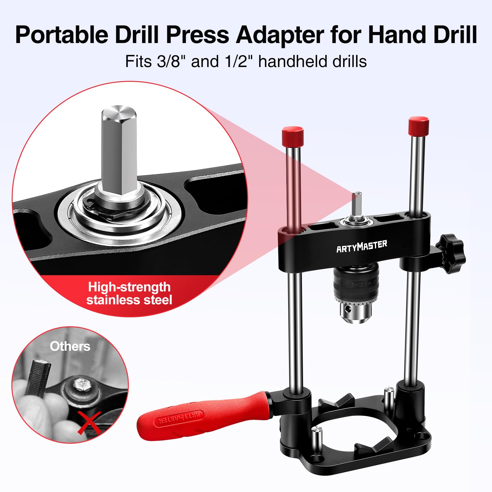 ArtyMaster centering jig with 8mm hex shank fits common handheld drills securely