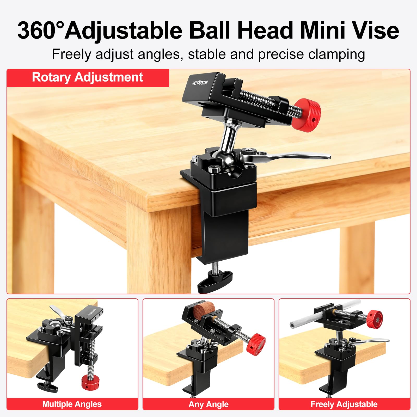 ARTYMASTER compact vise clamps securely to desks