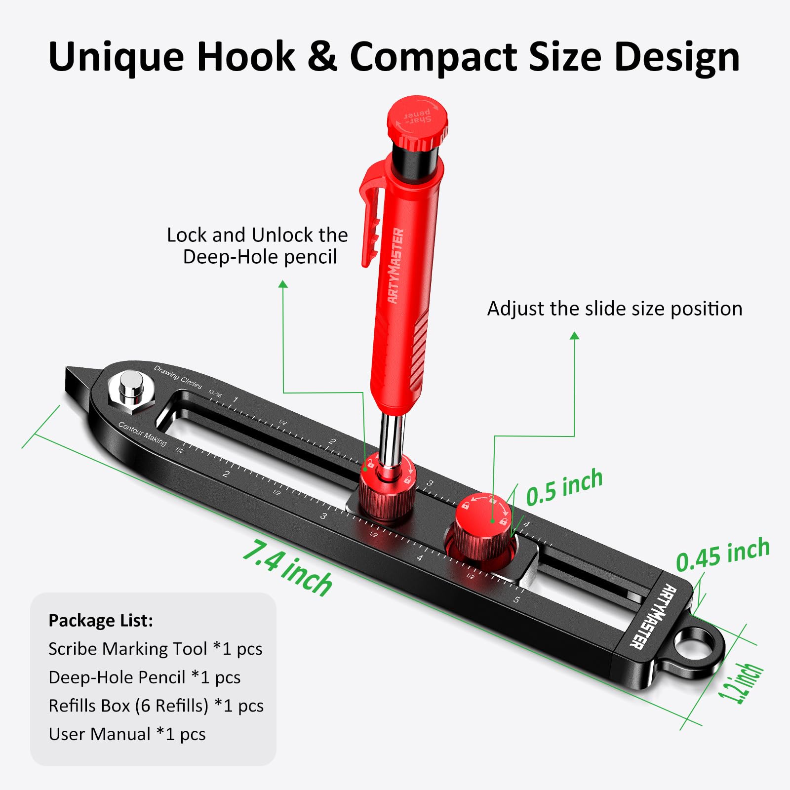 ARTYMASTER hook and pointer ends provide flexible marking options.