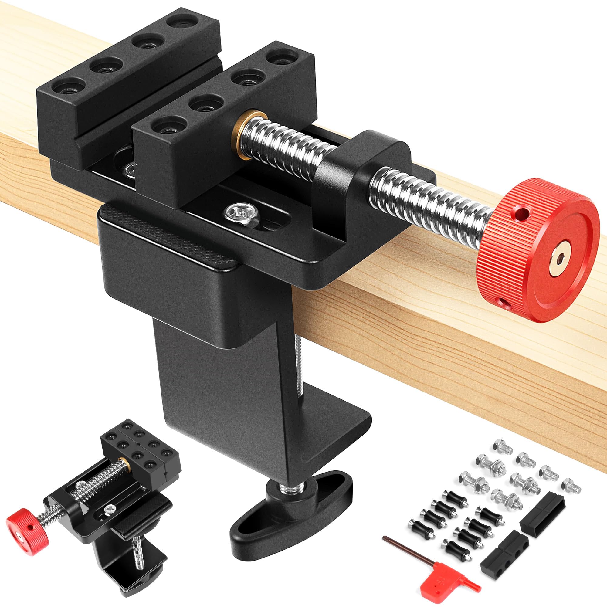 ArtyMaster mini drill press vise with rubber jaws in close-up showing precise, stable clamping.
