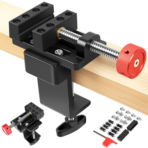 ArtyMaster mini drill press vise with rubber jaws in close-up showing precise, stable clamping.