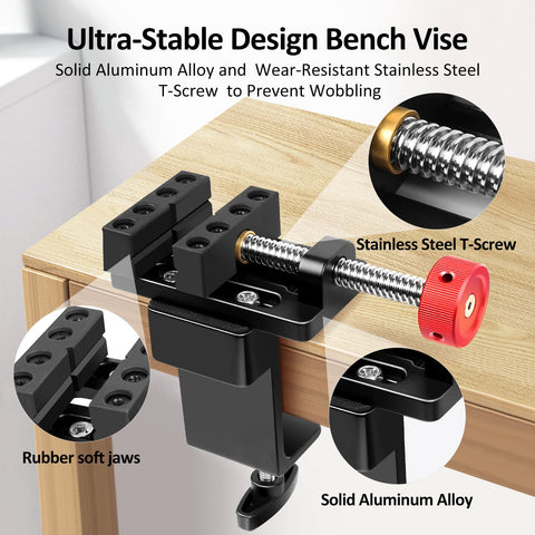 ArtyMaster mini vise mounted at table edge demonstrating easy edge installation.