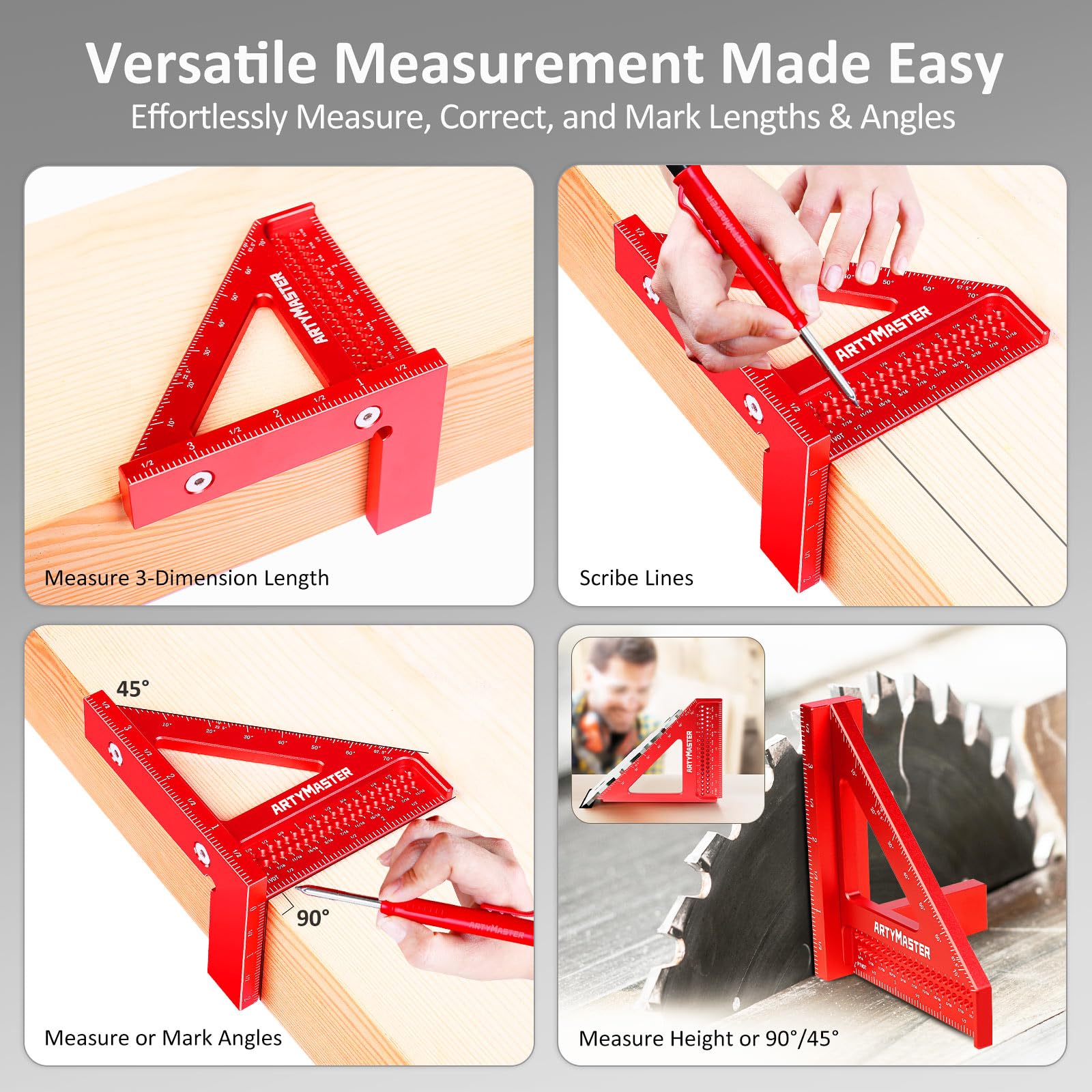 ARTYMASTER WT102A 0-90 degree angle markings for quick layout lines