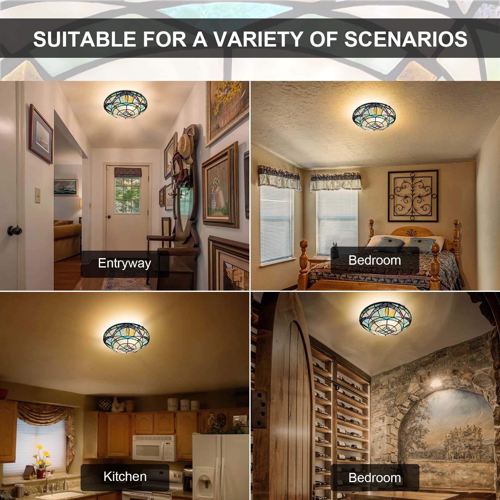 ARTZONE Tiffany ceiling fixture showcases durable stained glass craftsmanship