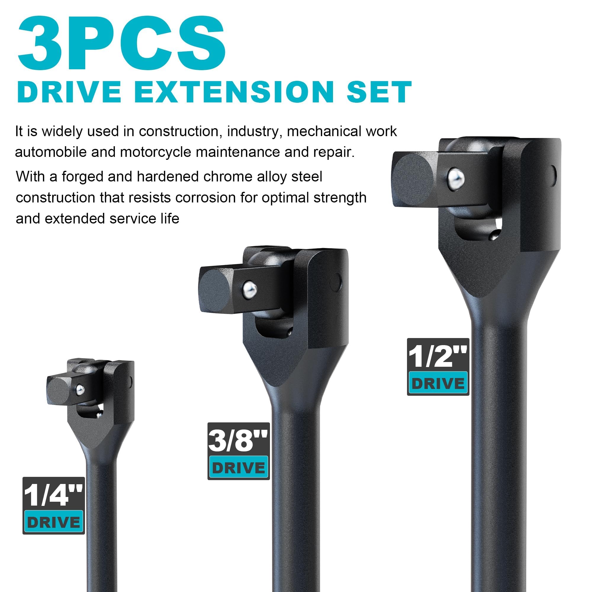 Arwealxs 12-inch breaker bar with 3/8 drive tackles stubborn bolts with extra reach.