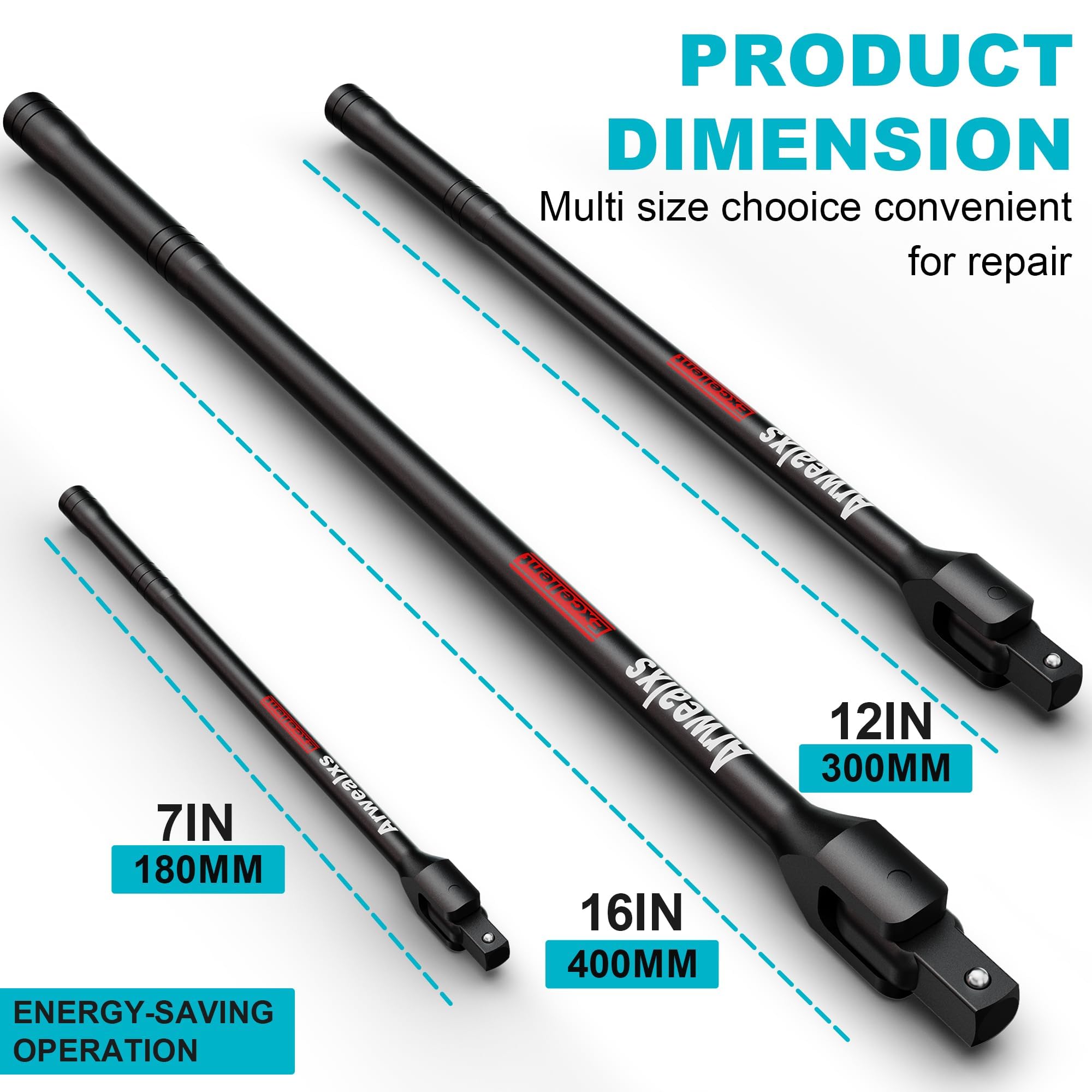 Arwealxs 16-inch breaker bar with 1/2 drive increases leverage for heavy-duty nuts.