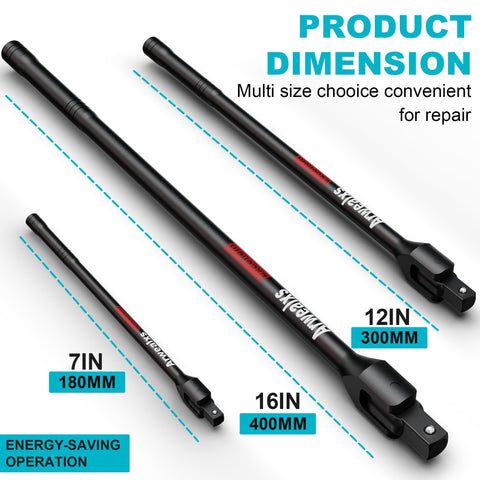 Arwealxs 16-inch breaker bar with 1/2 drive increases leverage for heavy-duty nuts.