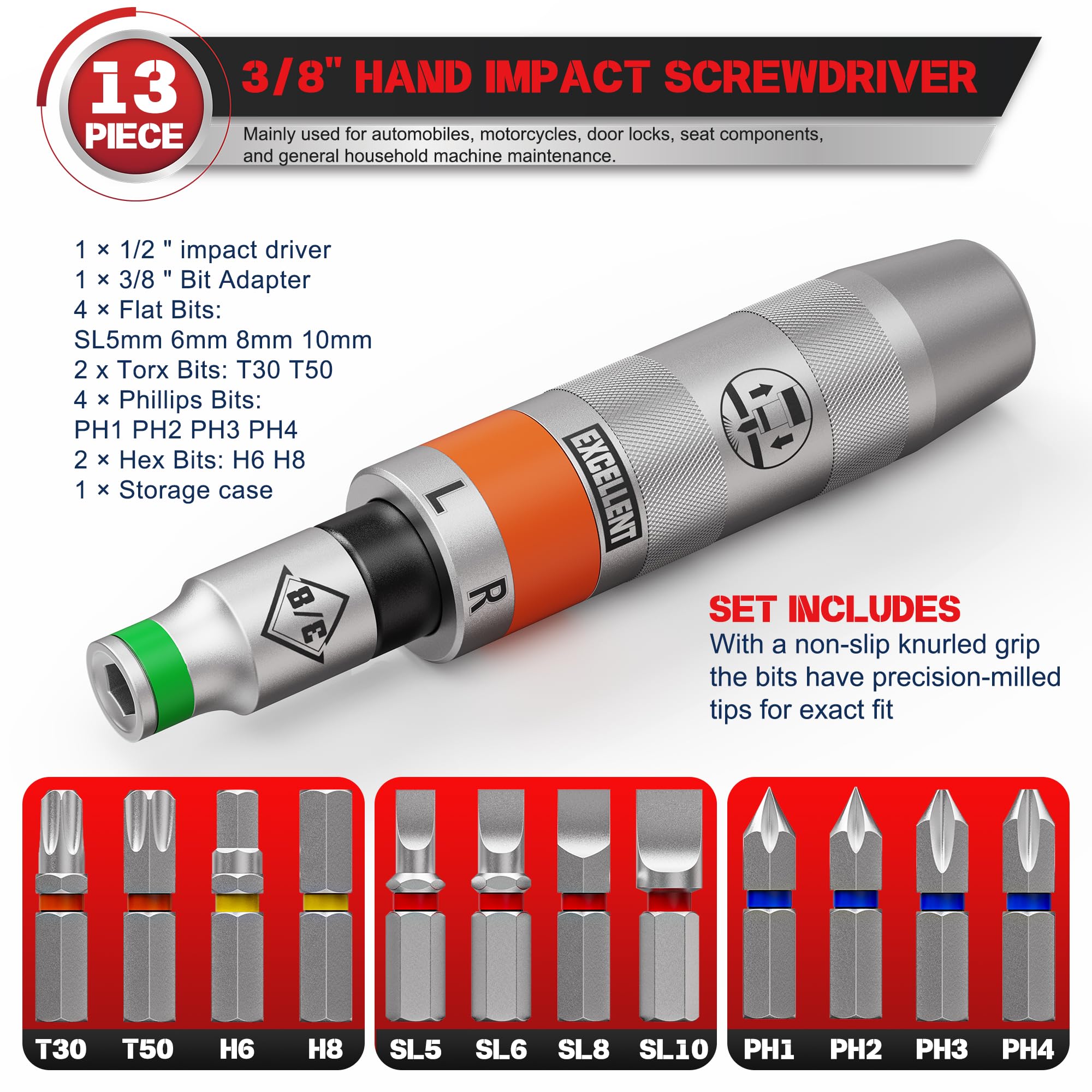 Arwealxs bit set with Phillips, slotted, hex and Torx bits for versatile repairs.