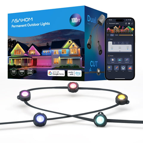 ASAHOM S107B 100ft outdoor lights creating vibrant dusk ambience for curbside decor